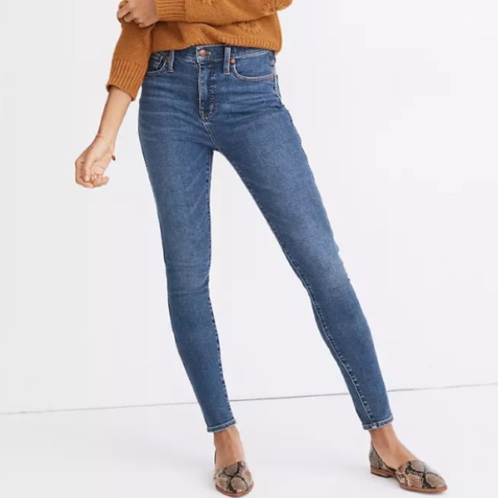 madewell 10” high rise skinny jeans in medium blue wendover wash
